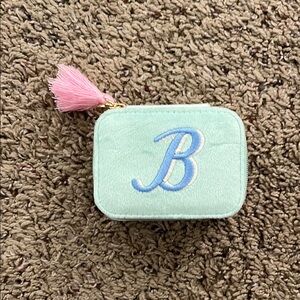 NEW Oliver Bonas jewelry travel case with letter B. Has zipper and tassel